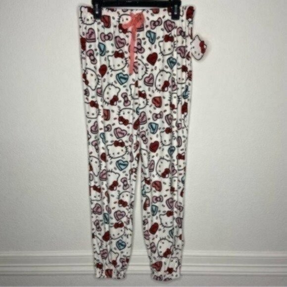 Hello Kitty  White Multi-Color Hearts Pajama Pants Size L NWT - Picture 1 of 7